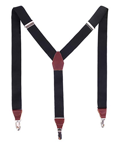 MASSI MORINO tirantes para hombre de cuero auténtico, tiras ajustables de piel auténtica en forma de Y clásica con clips extra fuertes, incl. caja de regalo noble (Negro)