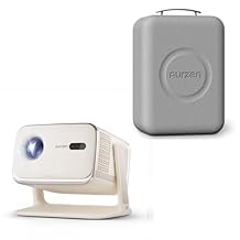 Aurzen BOOM mini Google TV Movie Projector with WiFi and Bluetooth, Voice Control, 20W Dolby Audio, Real-Time Focus, Smart Portable Outdoor Projector Bundle with EPP Carrying Case, Off-white