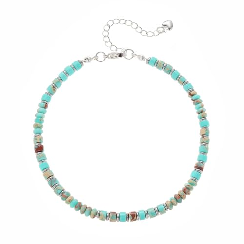 XIJIN Natural Stone Beaded Anklets for Women Handmade Beach Boho Turquoise Beads Ankle Bracelet Jewelry Gift for Her