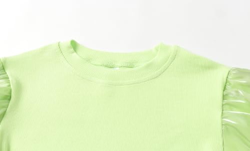 Image of LittleSpring Girls Puff Long Sleeve Shirt with Sheer Mesh Sleeve