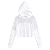 Moda Sudadera con Capucha para Mujer,Moda Manga Larga Casual Color Sólido Sudaderas Cortos Hueco Malla Invierno Jersey con Capucha Mujer Primavera Blusa Tops Tumblr Suéter Mujer Abrigo Deportiva vpass