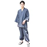 [ON NISHIKI] 作務衣 紳士 綿100％ 上下セット しじら織り メンズ 涼しい(鉄紺縞/M/0810)