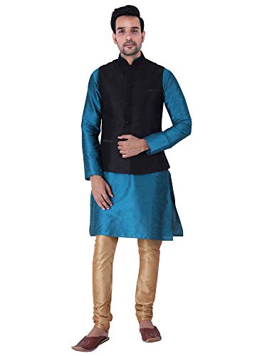 Image of Sadree Silk Men's Kurta Pajama Waistcoat or Nehru Jacket Set