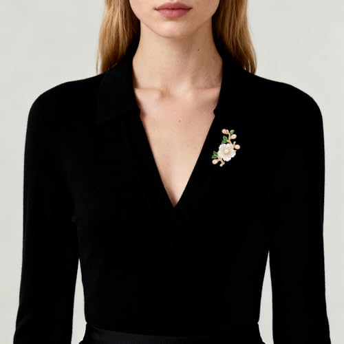 Image of Flower Brooch Pins for Women Rhinestone Red Pin Blazer Dress Denim Jacket Lapel Pin Wedding Holiday Gift Accessories