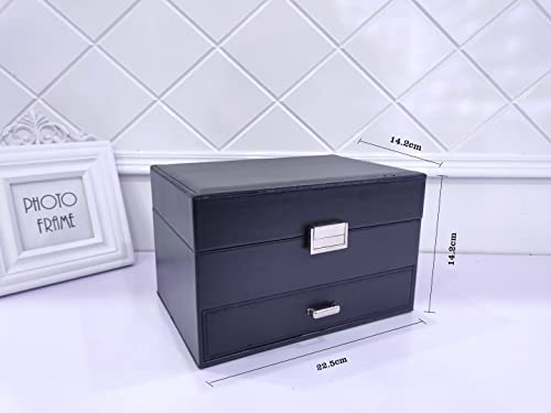 Image of Sagrach PU Leather Jewelry Storage Display Case for Drawer Dresser | Jewellery Holder Trays for Earring Ring Necklace Watch (1Pc, 22.5cm x 14.2cm x 14.2cm, Black)