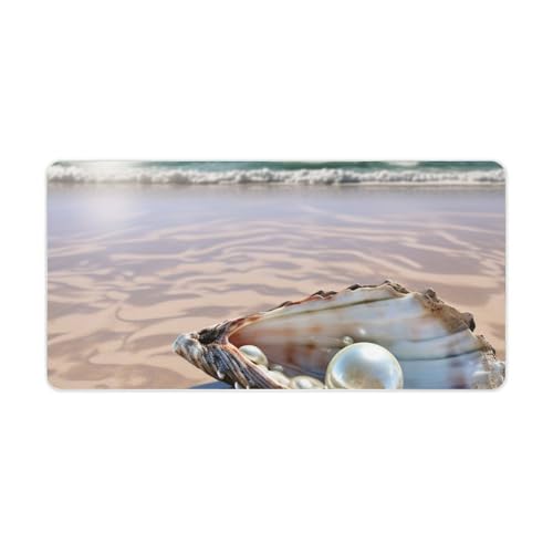 Ocean Beach Mussel Pearl Desk Mat Non-Slip Laptop Writing Pad Large Keyboard Mousepad with Rubber Base 23.6