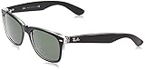 Ray-Ban RB2132 New Wayfarer Sunglasses, Black on Transparent/Green, 52 mm