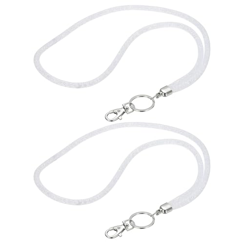 Cordon à strass pour clés femme porte-badge d'identité et tour de cou cristal blanc