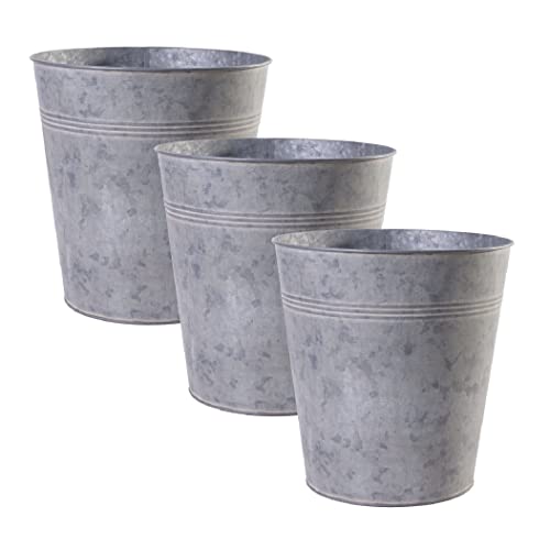 Jinfa Lot de 3 Vases Pot de Fleur en Zinc Exterieur Grande jardinière en métal galvanisé | Taille: XL | Ø 24 cm x h 25 cm | 7,7L