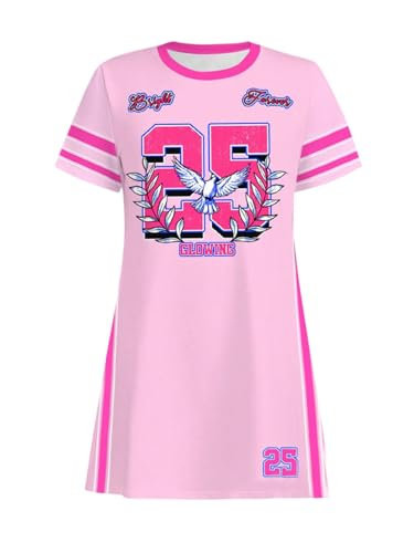 Girl's Graphic Jersey Dresses Short Sleeve Crewneck Sports Mini Tshirt Dress