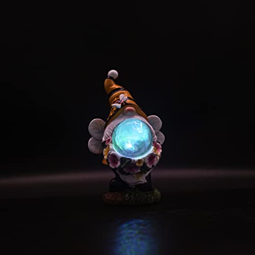 Hosnner Solar Garden Gnome Statue - Resin Gnome Figurine Cute Bee With Solar Led Lights For Outdoor Patio, Lawn, Yard Art Decoration Winter Garden Halloween Christmas Ornament Party Gift #TOP6