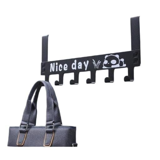 Heavy Duty CarbonMetal Over Door Hanger for Cloths with Drill-Free Installation for Bathroom, Bedroom, Kitchen for Extra Storage Scarf, Coat, Towel Holder (Panda Black (Nice Day), 1)-image-37