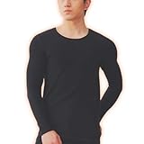 [AQshop] メンズ 綿 あったかインナー クルーネック 長袖 肌着 保温 薄手 暖かい やさしい肌ざわり ストレッチ性 冬 冷え対策 微起毛 防寒 (JP, アルファベット, 2XL, ブラック)