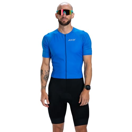 Zoot Men’s Core Tri Aero FZ Racesuit, Short Sleeve Moisture-Wicking Triathlon Suit, Plush Chamois & Storage for Race Day - Ocean Blue - Large