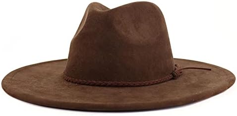 LIDHAY Big Wide Brim Fedora Hats for Women Men Western Suede Hat ...