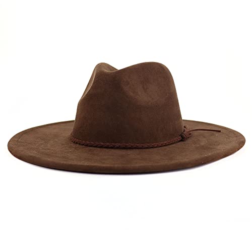 LIDHAY Big Wide Brim Fedora Hats for Women Men Western Suede Hat ...