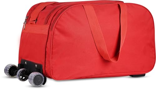 Image of Shifa Travel Trolley Duffle Bag with Wheels | Expandable Cabin Luggage for Men and Women | Lightweight Polyester Rolling Suitcase for Business Trips and Holidays Red