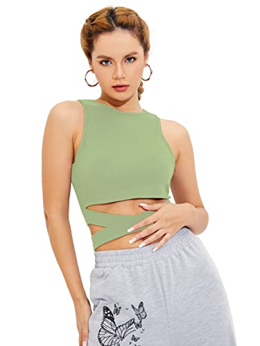 Image of Shasmi Women's & Girl's Black and Orange Solid Ribbed Round Neck Collarless Sleeveless Slim Fit Lace Up Tank Tops (Top 45)