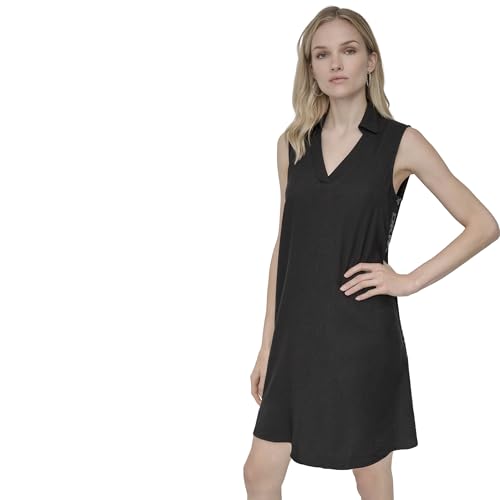 Image of DKNY Women's Sleeveless Collared Neck Logo Taping Above The Knee Dress