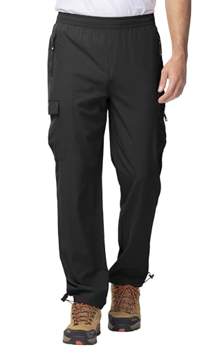 YSENTO Mens Quick Dry Walking Hiking Trousers Outdoor Lightweight Breathable Trekking Work Trousers with Zip Pockets(Black L)