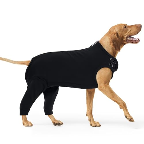PUMYPOREITY Wundschutzanzug Hund, Op Body Nach Kastration Ellbogenschoner Leckschutz Hinterbeine Halskrause Hunde Beinschutz Knieschoner Recovery Sleeve Hunde Schutzbody(Schwarz, 2XL)