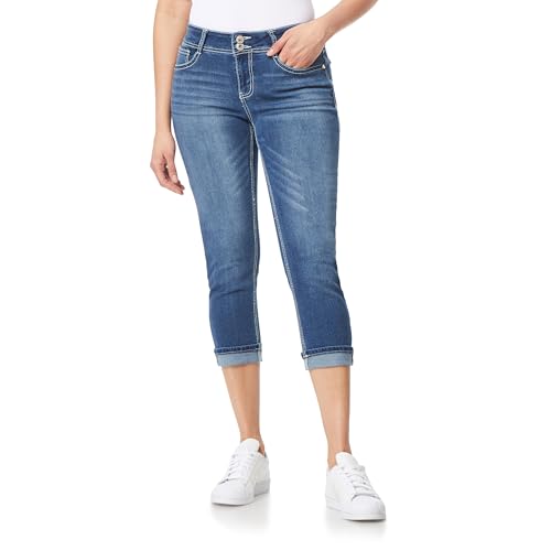 WallFlower Women's Luscious Curvy 23.5" Crop Mid-Rise Bling Insta Stretch Juniors (Standard and Plus)