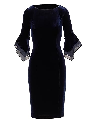 Image of Adrianna Papell Velvet Bell Sleeve Short Dress
