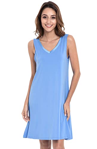 Image of GYS Cooling Bamboo Viscose Nightgowns for Women, Lightweight Sleeveless V Neck Sleep Shirt for Hot Sleepers, Soft Night dress