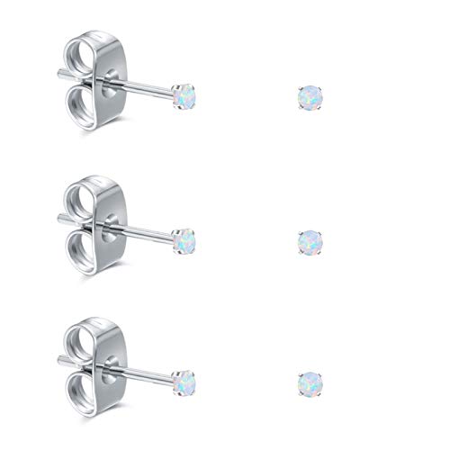 Adaier Earrings For Women Stainless Steel Small Synthetic Opal Womens Stud Earrings Set Pack Of 3(Se-29) (White 2,2,2Mm) #TOP1