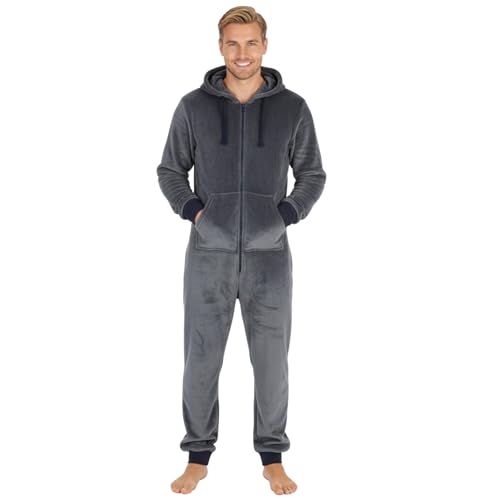INSIGNIA Mens Fleece Hooded Onesie pyjamas Loungewear With Double Zip (UK Alpha M L Regular Regular Charcoal Smooth Fleece)