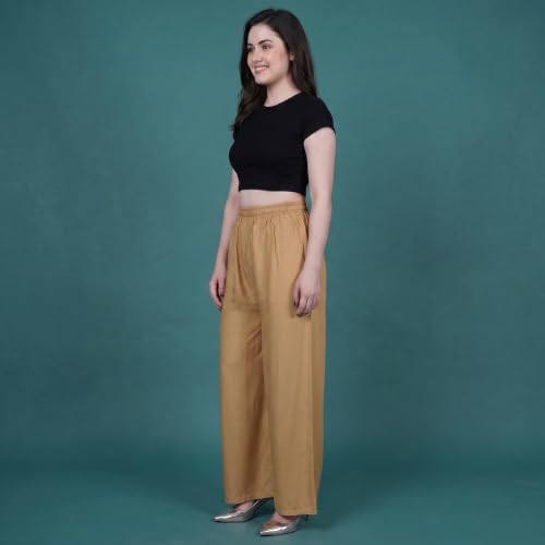 Image of FASHION GALLERY Women's Solid Rayon Palazzo Pants | Relaxed Fit Full Length Wide Leg Palazzo | Elastic Waist Comfortable Casual Lounge Office Ethnic Flared Trousers for Women
