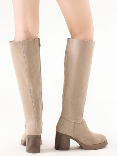 Image of Shoe'N Tale Platform Knee High Boots for Women Block Chunky Heel Round Toe Side Zipper Tall Boots