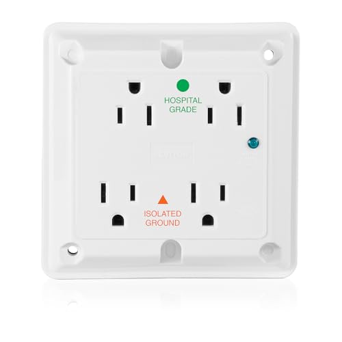 Surge Protective 4-in-1 Receptacle with Indicator Light, 20 Amp, 125 Volt, Heavy-Duty Industrial Specification Grade, Straight Blade Quadruplex Outlet, Grounding, Ivory, Leviton 5490-I