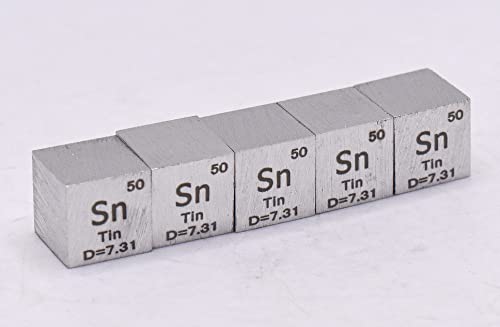 Image of 0.39 inch 10mm Tin Stannum Sn Metal Cube up to 99.9% Pure Periodic Table Element Engraved Density Collection Science Education Display Block Cube + Acrylic Case Box - 1PC