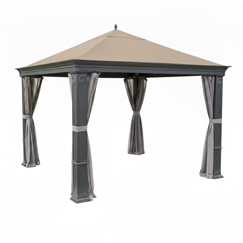 Garden Winds Reinforced RipLock 350 Replacement Canopy Top and Netting Set Compatible with Tiverton (Series 3) 10' x 12' Gazebo Models SA-585, DPCI 009050195 - Beige