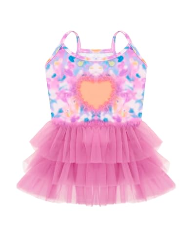 Image of CuteBone Cute Pet Dress for Small Dogs, Cats - Ruffle Princess Outfit with Pleated Heart, Summer Lightweight Breathable Dog Party Clothes for Holiday, Walks, Birthday, Photos DDQ04S