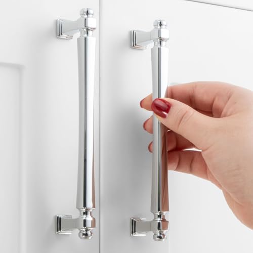 ASKANO 10 Pack 5 Inch Hole Centers Polished Chrome Cabinet Pulls Chrome Cabinet Handles Chrome Kitchen Hardware for Cabinets 2501 Drawers Bedroom Dresser Bathroom Vanity Cupboard Closet