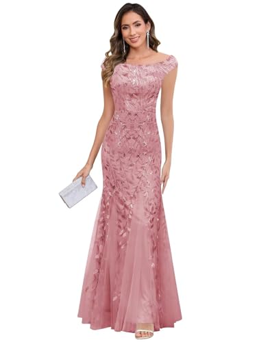 Tulle Sequin Mother of The Bride Dresses for Women Long Mermaid Off The Shoulder Formal Evening Gown4