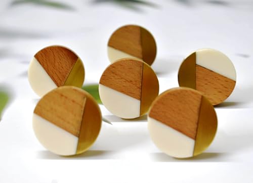 ARTISNO Three Tone Gold Designs Wood Resin Door Knobs, Vintage, Shabby Chic, Interior Furniture, Cabinet Cupboard Drawers Pulls Handles (Raw Wood) Set-6
