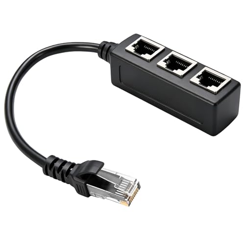 Ethernet Splitter 1 Macho a 3 Hembras, Duplicador RJ45, Conector de Red Triple, Adaptador Ethernet Compatible con Cat5/5e/6/7, Ideal para Router, TV, PC, Oficina y Hogar