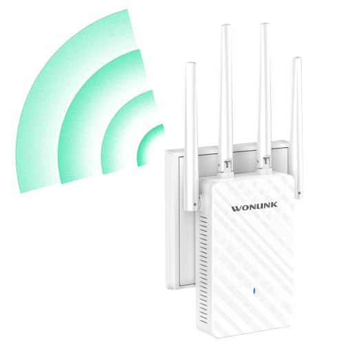WONLINK Repetidor WiFi, Amplificador Señal WiFi 1200Mbps Doble Banda 2.4G/5G con 4 Antenas - 3 Modos (Repetidor/Router/Ap), Puerto Ethernet, WPS/MU-MIMO, Luz Indicadora, Interior, Enchufe EU