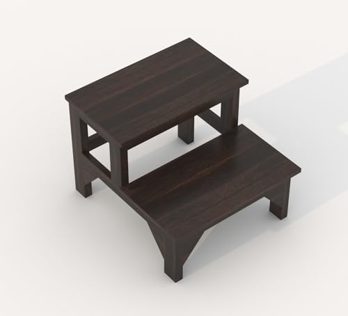 Image of CRAFT D ARTS Solid Sheesham Wood Double Step Stool for Kitchen | Two Step Stool for Adults and Kids | Heavy Duty for Kitchen, Bathroom | (Walnut Finish)