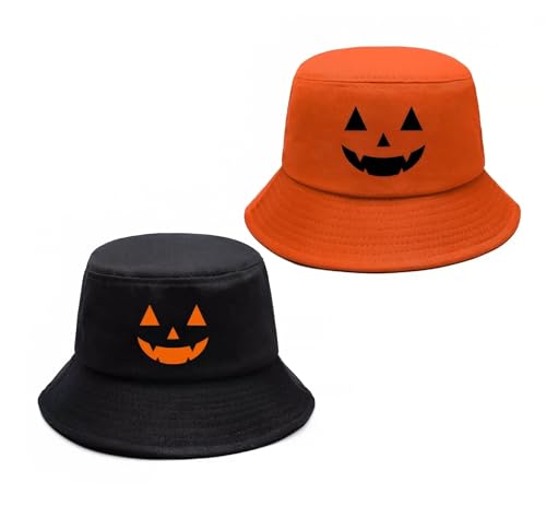 HOMEGYMFREE 2 sombreros unisex de Halloween con bordado de calabaza para Halloween, sombreros de fiesta divertidos ajustables para mujeres y hombres, B, Talla única