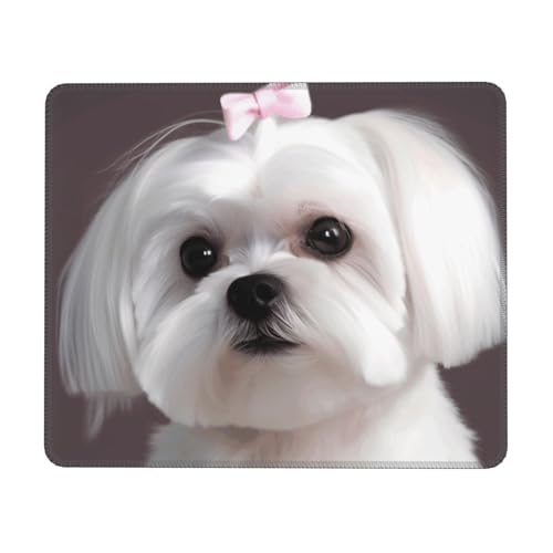 Tapis de souris d'ordinateur avec base en caoutchouc antidérapant, joli chien maltais, tapis de souris lavable, tapis de souris de jeu, tapis de clavier portable pour ordinateur portable, bureau