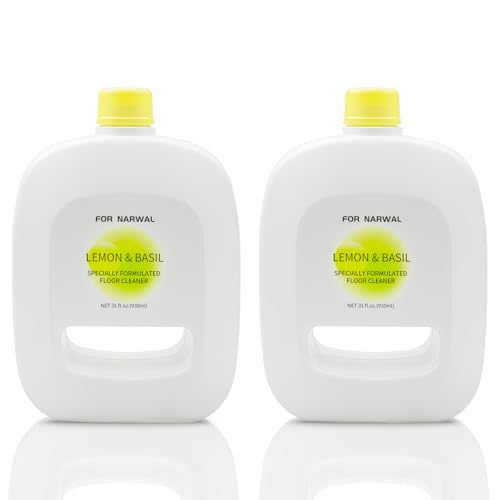 Yudentun Floor Cleaning Solution for Narwal Freo X Ultra & Narwal Freo Lemon & Basil Scent PH Neutral Multi-Surface Residue & Streak Free Safe for Kids & Pets (2 Bottles 31 fl.oz Each)