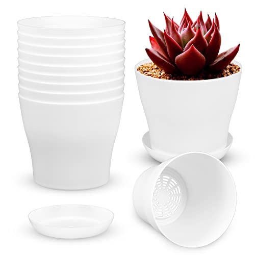 Ruishetop 18 Pack 5.5 Inch Plastic Flower Pot Indoor/Outdoor Decorative Plant Pots With Drainage Holes And Tray For Home Garden Plants Flowers Succulents Cactus (White) #TOP6