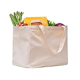 Canvas Reusable Grocery Bags Heavy Duty, 8.3 gal Foldable Large Canvas Tote Bag with Handles, Holds 60 lbs Canvas Shopping Bags & Washable Eco-friendly Bags with 5 Pockets, Off white 1 Bags