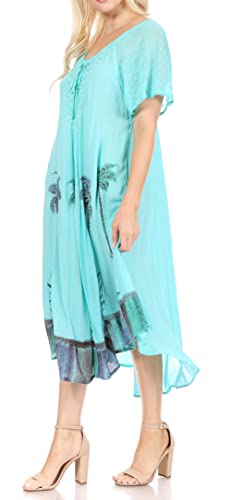 Image of Sakkas Kai Palm Tree Caftan Tank Dress /Cover Up