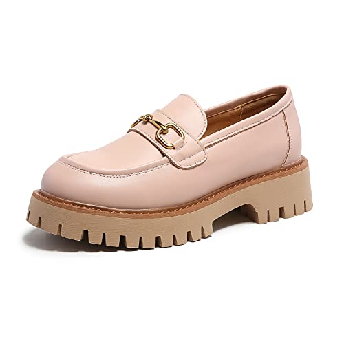 Image of Platform Loafers for Women Chunky Heel Lug Sole Loafers Slip ons Round Toe