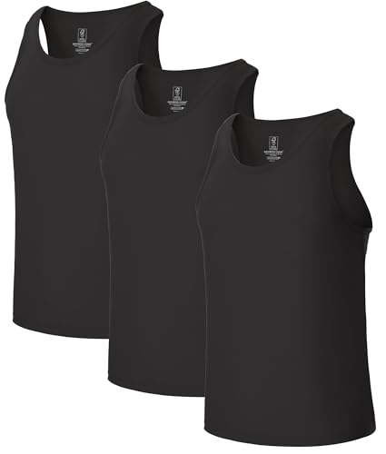 BAMBOO COOL Mens Tank Top Undershirts Moisture Wicking Breathable Fitted Ruglar Fit T Shirts for Men 3 Pack